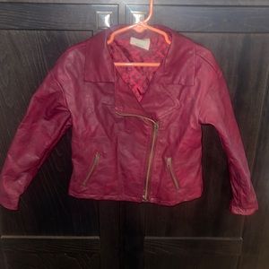 Maroon Faux Leather Moto Jacket 5T